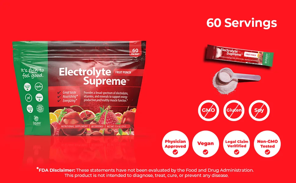 Jigsaw Health Electrolyte Supreme Fruit Punch 60 Packets 11.4 oz (324 g) - 60 Servings