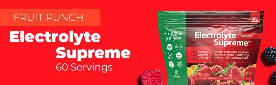 Jigsaw Health Electrolyte Supreme Fruit Punch 60 Packets 11.4 oz (324 g) - Electrolyte Supreme Jar, Fruit Punch Packet