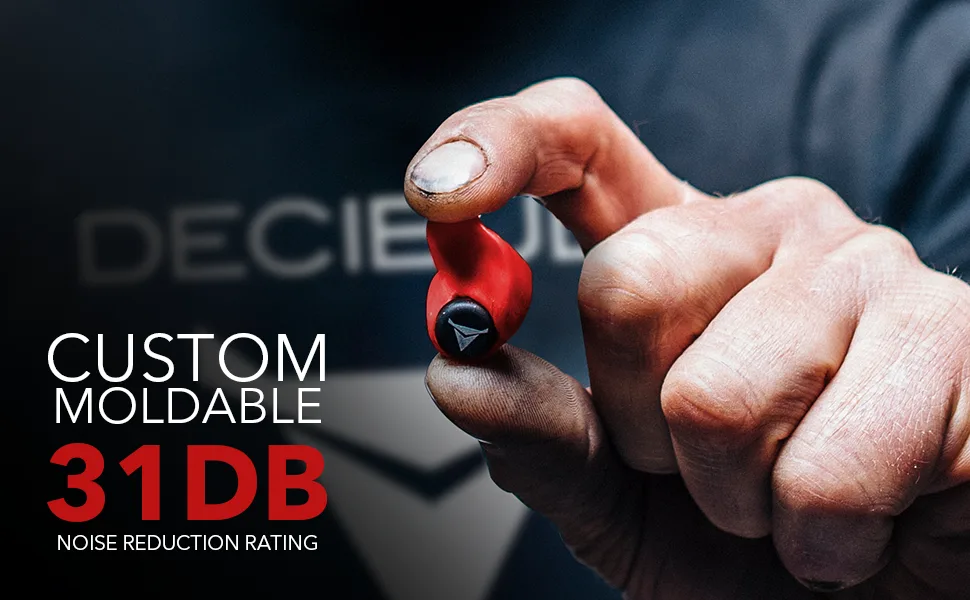 Decibullz - tailor -made earplugs 31 dB highest NRR comfortable hearing protection for shooting traveling swimming work and concerts red - Formbarer Ohrstöpsel, Rot