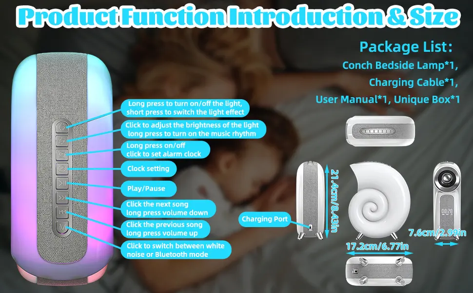 Music lamp intelligent wake-up light with alarm function for sleep aid portable Bluetooth speaker music lamp with app control (wrapped in gray fabric) - product information 2