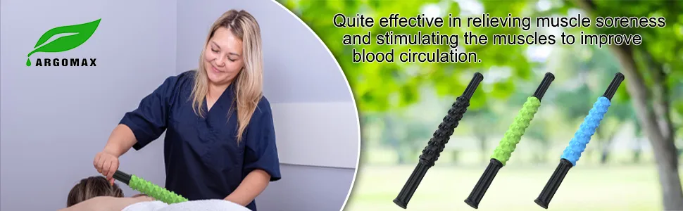 ARGOMAX massage tab with rollers muscle therapy massage tab massage roller muscle roller stick to relieve sore muscles and physiotherapy green. - Massagestab mit Rollen