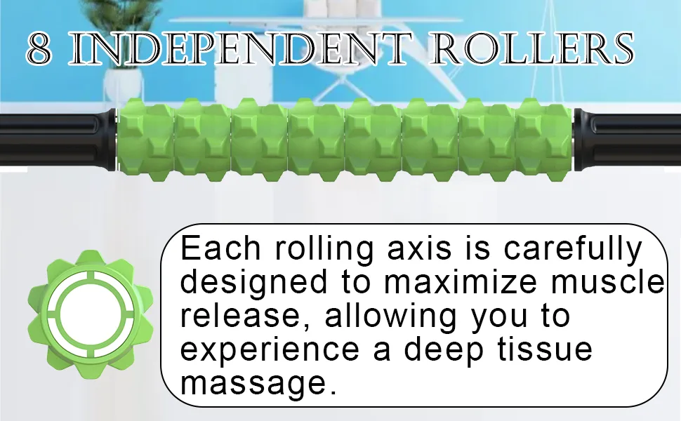 ARGOMAX massage tab with rollers muscle therapy massage tab massage roller muscle roller stick to relieve sore muscles and physiotherapy green. - Massagestab mit Rollen