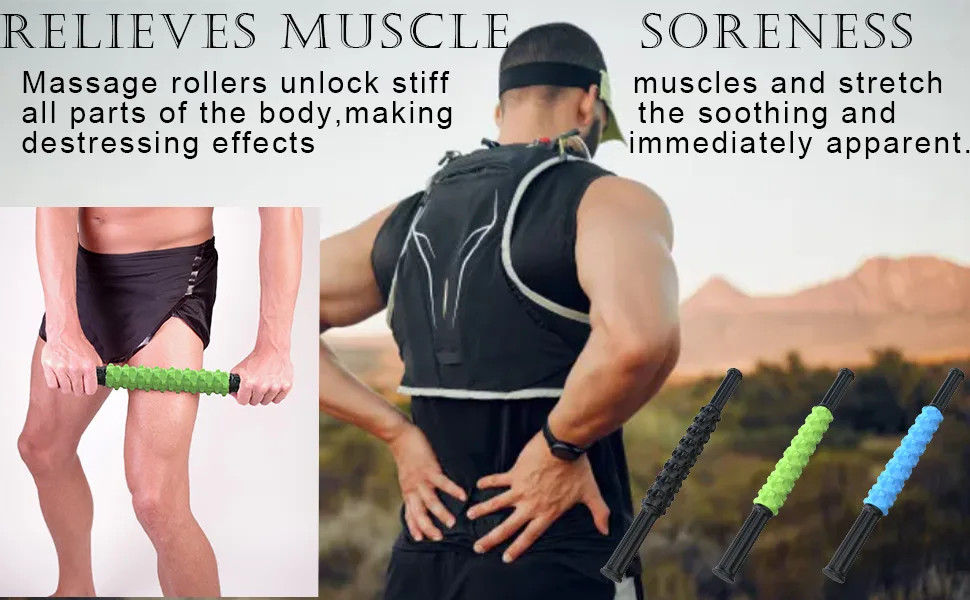 ARGOMAX massage tab with rollers muscle therapy massage tab massage roller muscle roller stick to relieve sore muscles and physiotherapy green. - Massagestab mit Rollen