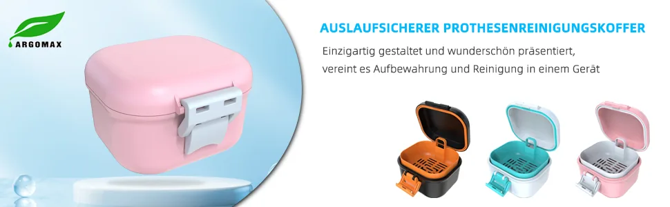 Argomax leak -proof prosthesis box sustainable dentistry dose denture box with sieve for dentures and braces (pink + white). - ARGOMAX
