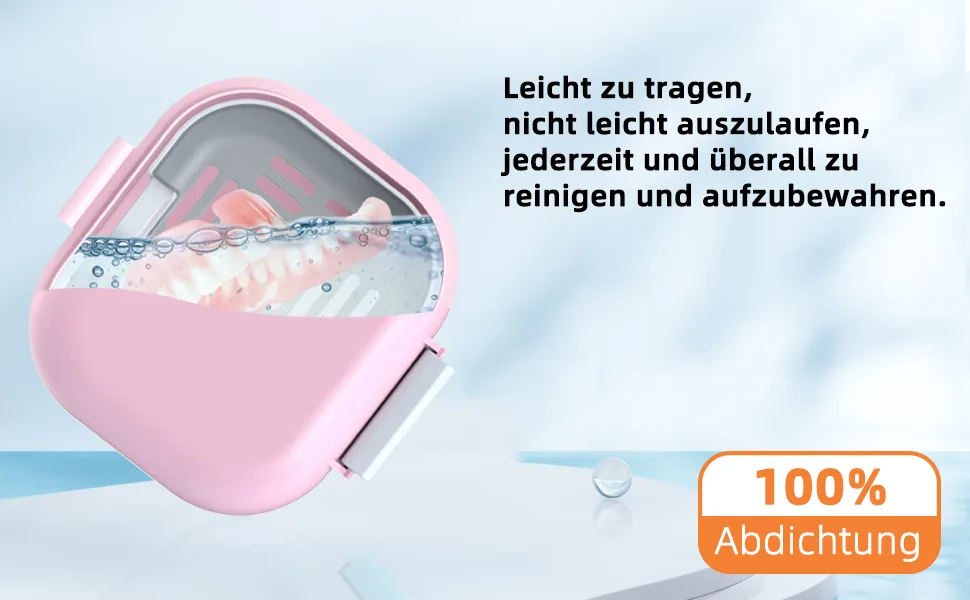Argomax leak -proof prosthesis box sustainable dentistry dose denture box with sieve for dentures and braces (pink + white). - Auslaufsicher Prothese Box