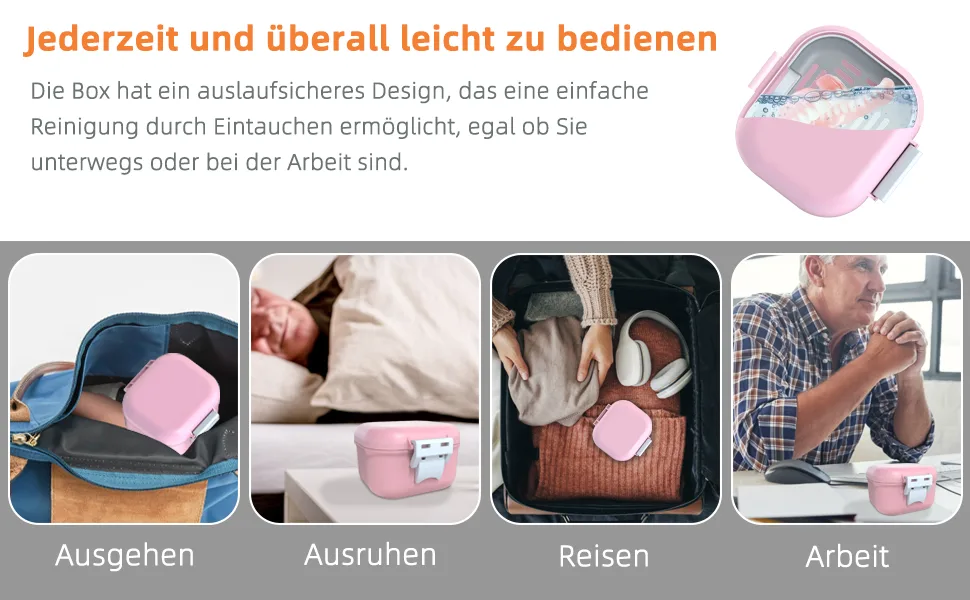 Argomax leak -proof prosthesis box sustainable dentistry dose denture box with sieve for dentures and braces (pink + white). - Auslaufsicher Prothese Box