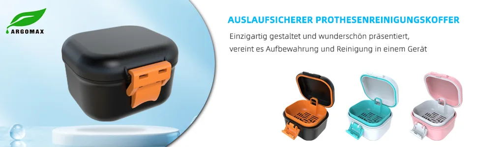 Argomax leak -proof prosthesis box sustainable draft denture dose denture box with sieve for dentures and braces (black + orange). - ARGOMAX