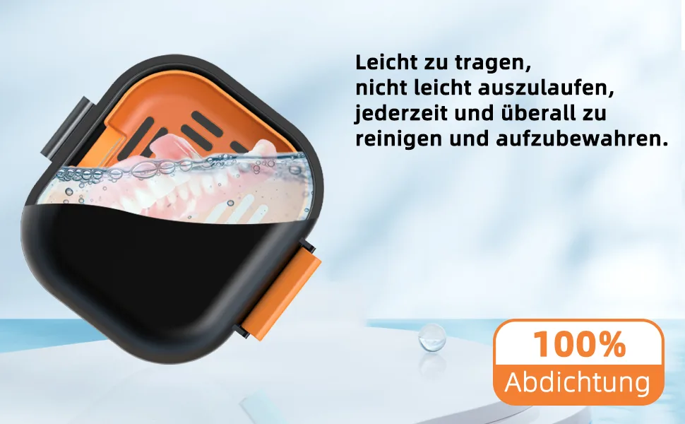 Argomax leak -proof prosthesis box sustainable draft denture dose denture box with sieve for dentures and braces (black + orange). - Auslaufsicher Prothese Box