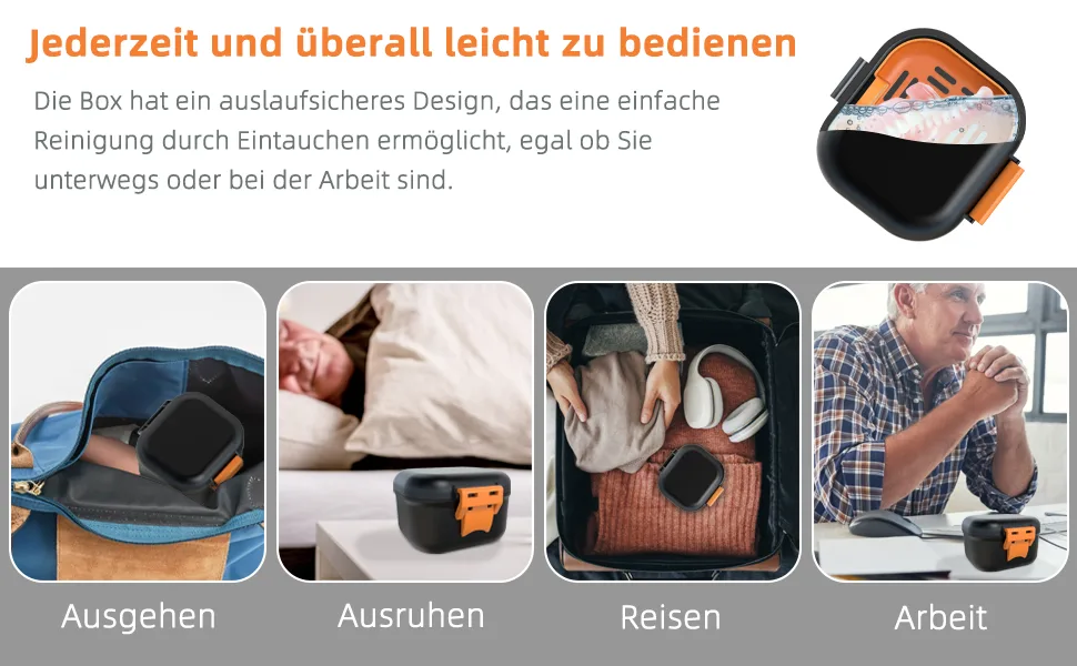 Argomax leak -proof prosthesis box sustainable draft denture dose denture box with sieve for dentures and braces (black + orange). - Auslaufsicher Prothese Box