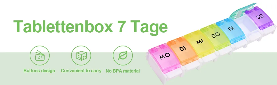 Jsdoin pill box 7 days pill box 7 compartments rainbow pill box medicine box easy to open rainbow German - product information 1