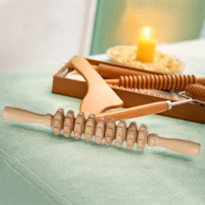 Relaxdays Massage Roller Wood Massage Stick with 2 Handles Manual Massager for Back Neck Arms & Legs Natural 1 Piece - massage hilfe