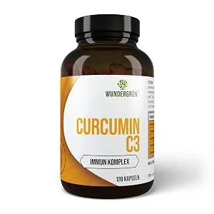 Wundergr n Curcumin C3 | High quality turmeric extract | High bioavailability thanks to Piperin | 95% curcuminoids & 100 mg C3 Complex | 120 capsules | vegan - WUNDERGRÜN Curcumin C3