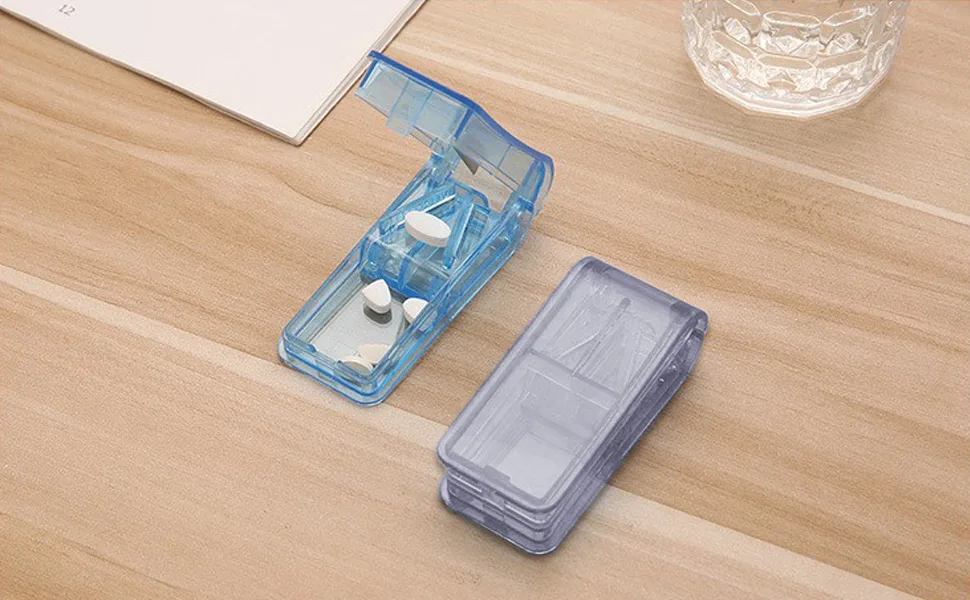 Izyfan tablet divider medication divider for small and large tablets pill divider with tablet storage compartment divides pills precisely cut into half a quarter for tablets (blue) - pill box