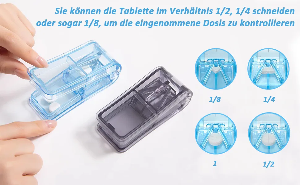 Izyufan tablet divider medication divider for small and large tablets pill divider with tablet storage compartment divides pills precisely cut into half a quarter for tablets (gray) - Tablettenteiler