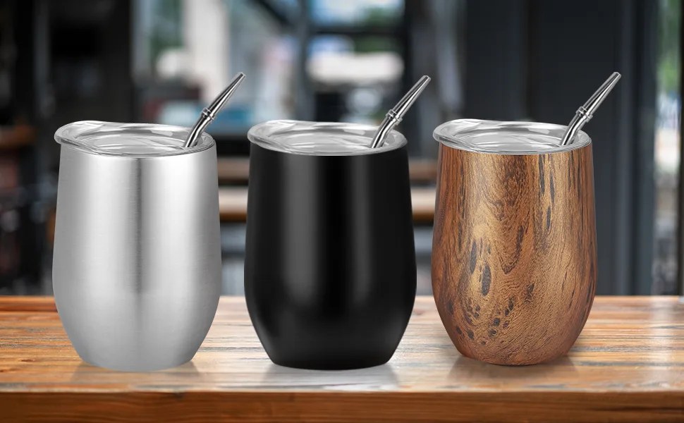 Telanks Mate Becher 340 ml Double -walled insulation Mate Tea cup 18/8 stainless steel mate MUG with Mate straw and a cleaning brush yerba mate cup (silver) - mate becher