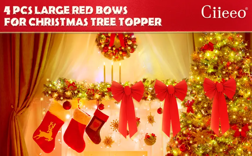 Ciieeo 4 pieces red large loop Christmas tree top bow loop for Christmas tree and large loop for home garden to hang up Christmas decoration - product information 2