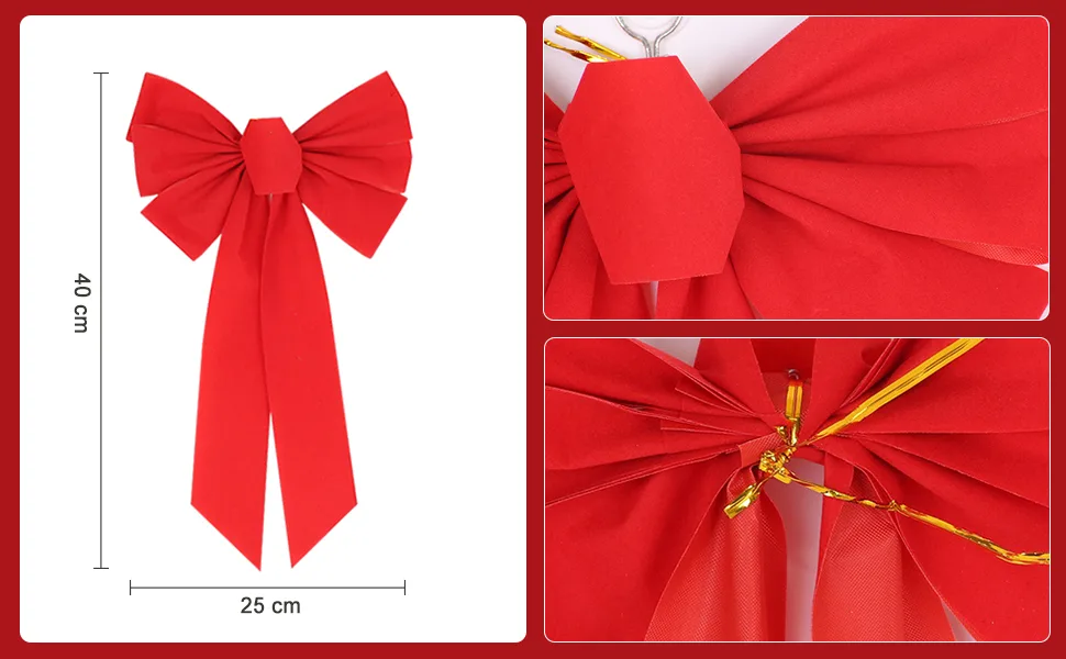 Ciieeo 4 pieces red large loop Christmas tree top bow loop for Christmas tree and large loop for home garden to hang up Christmas decoration - product information 3