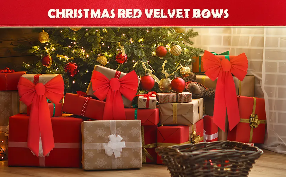 Ciieeo 4 pieces red large loop Christmas tree top bow loop for Christmas tree and large loop for home garden to hang up Christmas decoration - product information 4