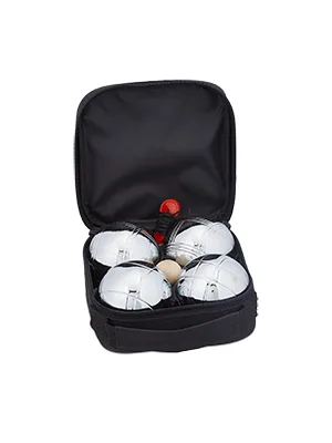 Relaxdays Boule 4 metal balls set with target ball & distance meter carrying bag boccia game silver/black - boccia kugeln