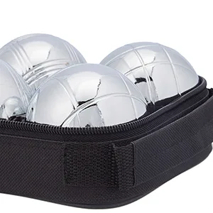 Relaxdays Boule 4 metal balls set with target ball & distance meter carrying bag boccia game silver/black - boccia set