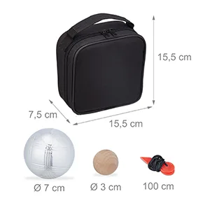 Relaxdays Boule 4 metal balls set with target ball & distance meter carrying bag boccia game silver/black - wurfspiel