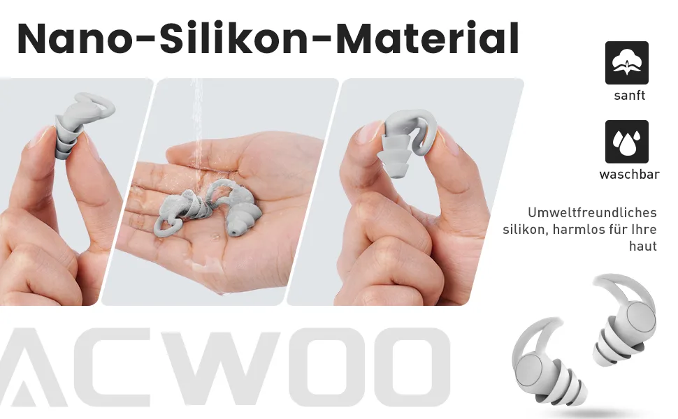 Acwoo earplugs for sleeping extra soring earplugs for noise reduction reusable 3D silicone hearing protection plug blocked snoring ideal for festivals learn to work black - product information 4