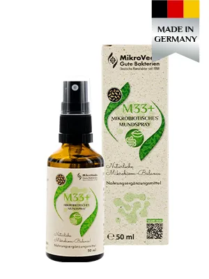 Microveda M33+ microbiotic spray with 34 bacterial strains for everyday nutritional supplements high cell and bioavailable vegan raw German certified manufacturer - Produkt