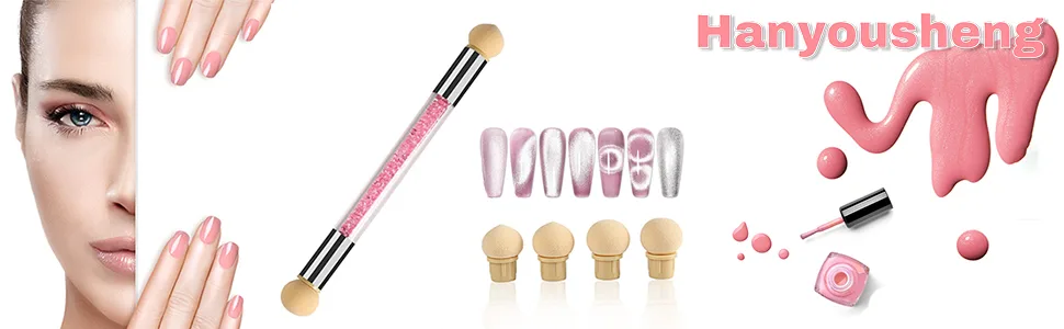 Nail art rendering tools sponge and dazed brush double head ombre sponge stick sponge Brush Applicator incl. 4 replacement heads pigment brushes pigment application rosa - product information 1