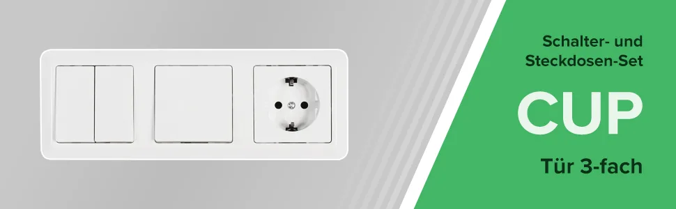 MC POWER - CUP - Wall sockets and switch set | Door 3-way | 4-piece | white polished - Ansicht zum Steckdosenset
