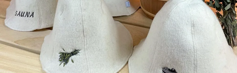 Ger3as sauna hat 100% wool with embroidery for women and men wellness hat premium quality bath sauna bucket - product information 1