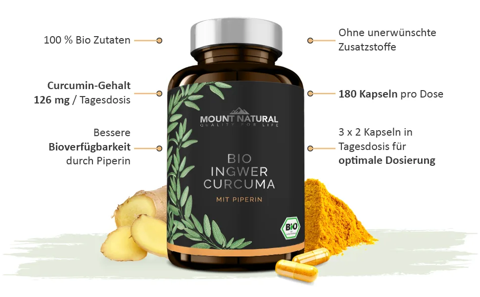 Curcuma & Ingwer & Pfeffer (180 capsules) new turmeric combination: Curcumin & Gingerol & Piperin.High dose vegan laboratory test without additives - Bio Ingwer Curcuma Eigenschaften