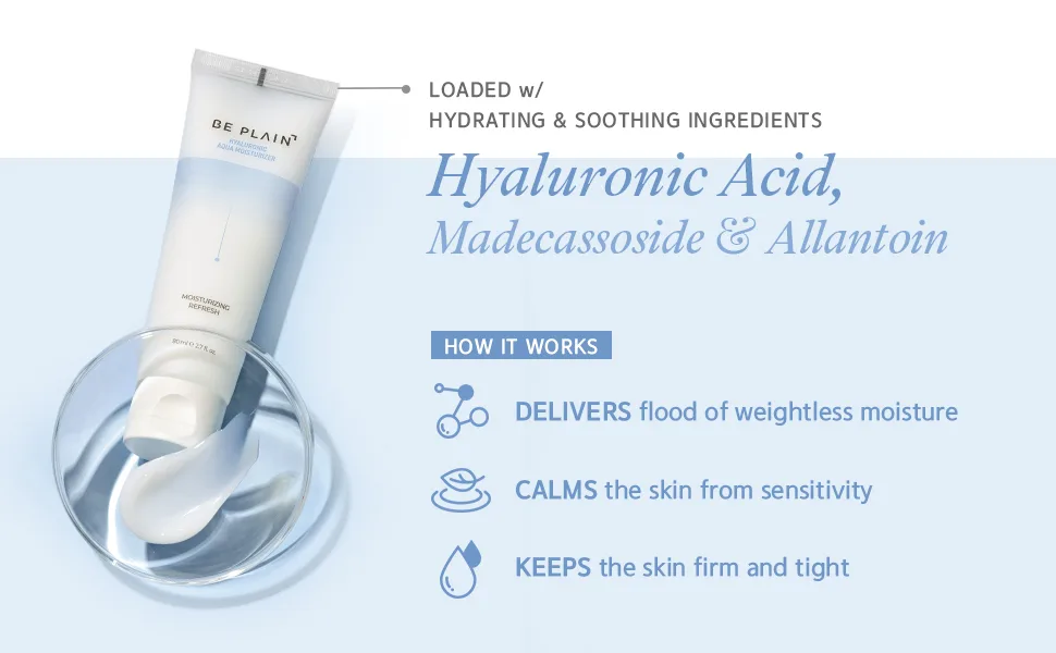 Beplain Hyaluronic Aqua Moisturizer 2.7 fl oz (80 ml) - Hyaluronic acid madecassoside allantoin hydrating soothing weightless moisture to calm skin