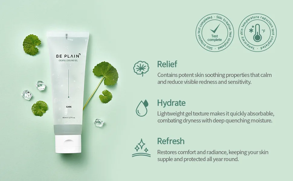 Beplain Cicaful Calming Gel  2.7 fl oz (80 ml) - relief hydrate refresh skin temperature cooling gel comfort supple skin