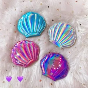 Minkissy Shell Shape Mirror Double Sides Makeup Mirror Pu Leather Compact Mirror Travel Makeup Mirror for Women Girls (Silver) - product information 2