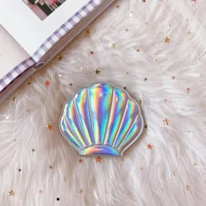 Minkissy Shell Shape Mirror Double Sides Makeup Mirror Pu Leather Compact Mirror Travel Makeup Mirror for Women Girls (Silver) - product information 3
