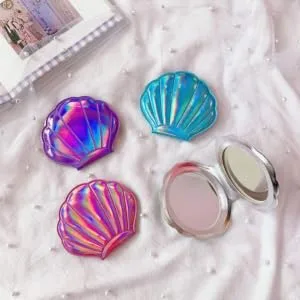 Minkissy Shell Shape Mirror Double Sides Makeup Mirror Pu Leather Compact Mirror Travel Makeup Mirror for Women Girls (Silver) - product information 4