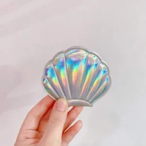 Minkissy Shell Shape Mirror Double Sides Makeup Mirror Pu Leather Compact Mirror Travel Makeup Mirror for Women Girls (Silver) - product information 5