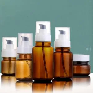 Minkissy 5 piece of emptiness Refillable amber -colored plastic pump bottle glasses SET donor bottle for lottery cream essential oil soap trip Small container - product information 2