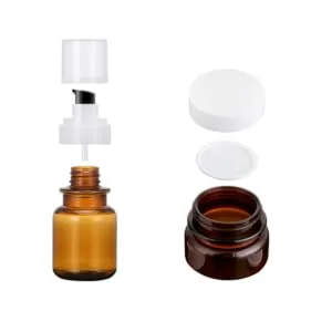 Minkissy 5 piece of emptiness Refillable amber -colored plastic pump bottle glasses SET donor bottle for lottery cream essential oil soap trip Small container - product information 5