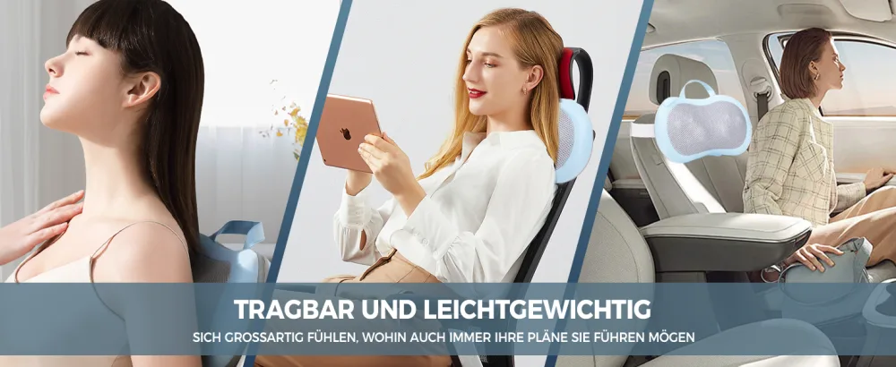 Back and neck massager with warmth - depth tissue massage pillows for shoulders back and legs - gift for him or she gray blue - massagegerät rücken nacken
