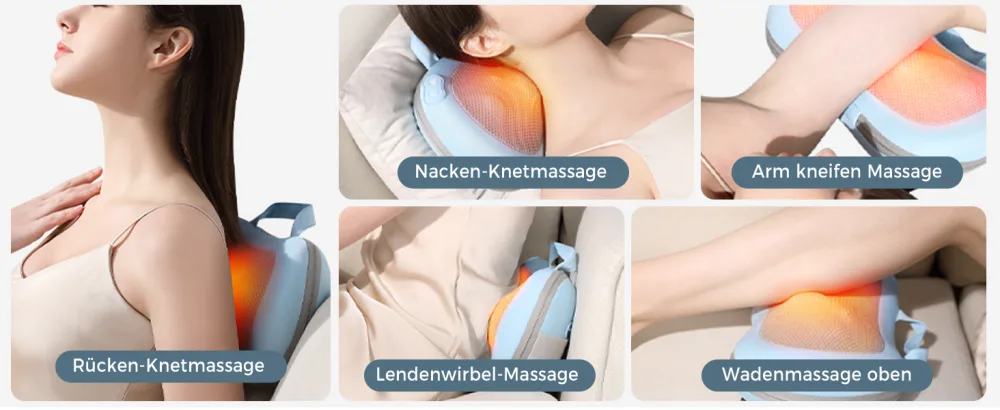 Back and neck massager with warmth - depth tissue massage pillows for shoulders back and legs - gift for him or she gray blue - shiatsu nackenmassagegerät