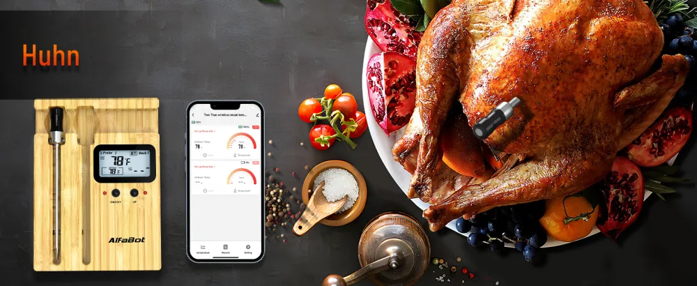 Alfabot K1 Wireless Meat Thermometer intelligent meat thermometer wireless with 2 probes 150m Bluetooth range app control for kitchen oven oven grill - BBQ Thermometer