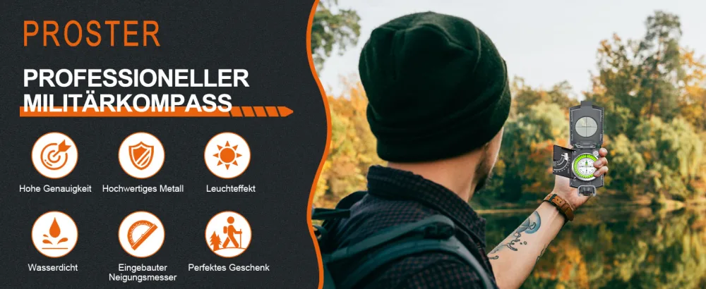 Proster march compass Professional pocket compass Peilkompass compass compass compass with a clinometer carrying loop bag for hunting hiking and outdoor activities - Kompass