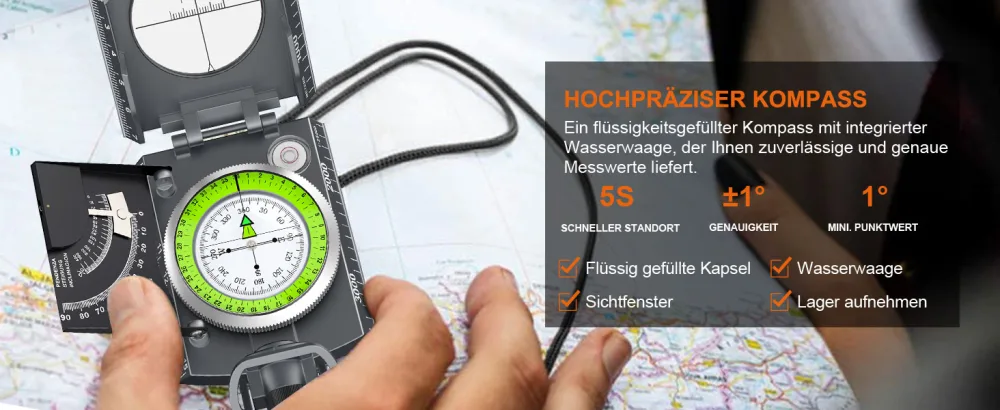 Proster march compass Professional pocket compass Peilkompass compass compass compass with a clinometer carrying loop bag for hunting hiking and outdoor activities - Kompass