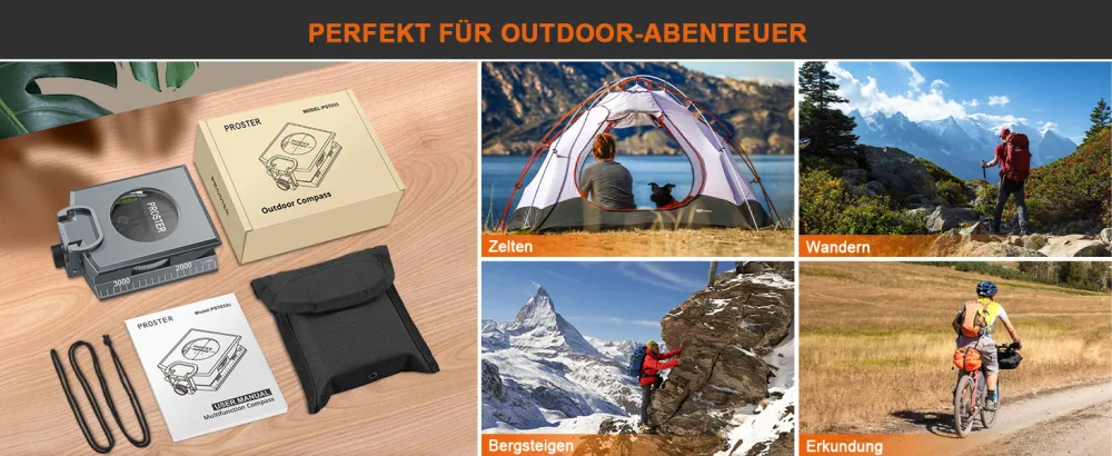 Proster march compass Professional pocket compass Peilkompass compass compass compass with a clinometer carrying loop bag for hunting hiking and outdoor activities - Kompass