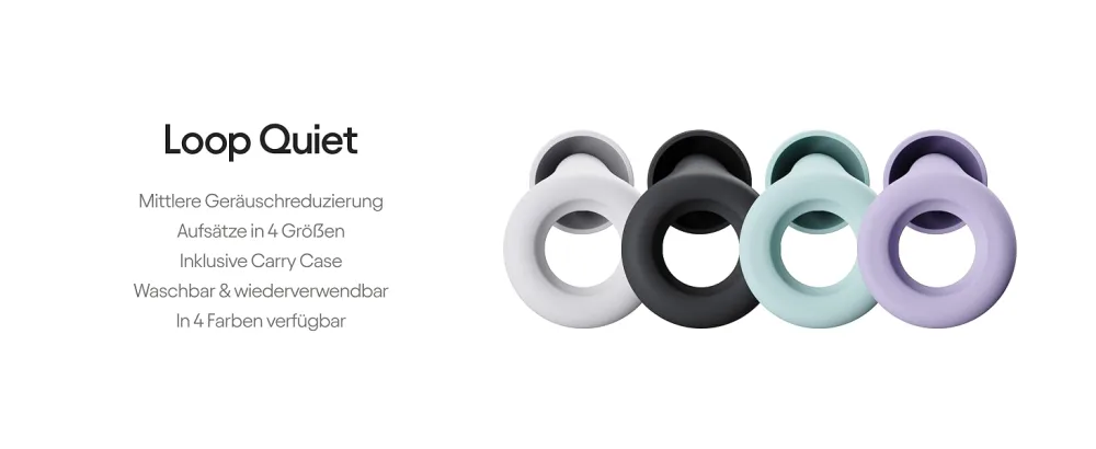 Loop Quiet - earplugs for sleeping - soft reusable silicone hearing protection + 8 attachments in XS/M/L - noise reduction at SNR 24DB & NRR 14 - also for travel & concentration - MINT - Loop Earplugs, Loop Quiet Ohrstöpsel