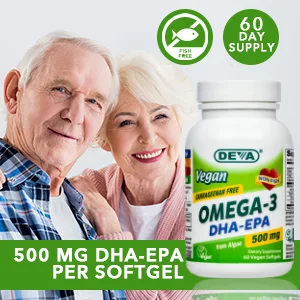 Deva Vegan Omega-3 DHA-EPA 500 mg 60 Softgels - 500 MG DHA-EPA
