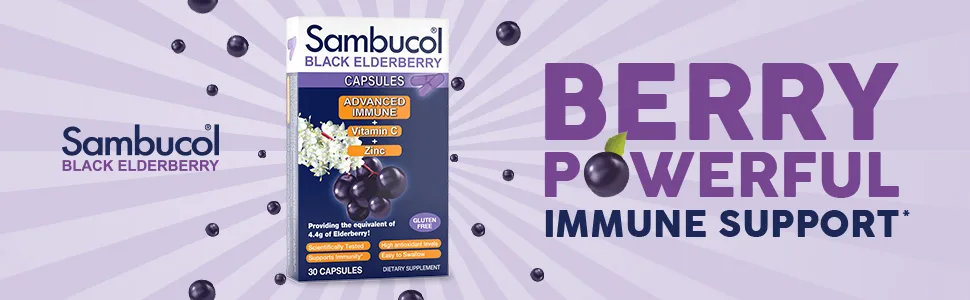 Sambucol Black Elderberry Capsules Advanced Immune + Vitamin C + Zinc 30 Capsules - Sambucol Advanced immune black elderberry capsules with vitamin c and zinc, 30 Count