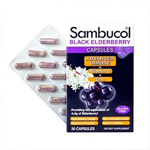 Sambucol Black Elderberry Capsules Advanced Immune + Vitamin C + Zinc 30 Capsules - Sambucol Advanced immune black elderberry capsules with vitamin c and zinc, 30 Count