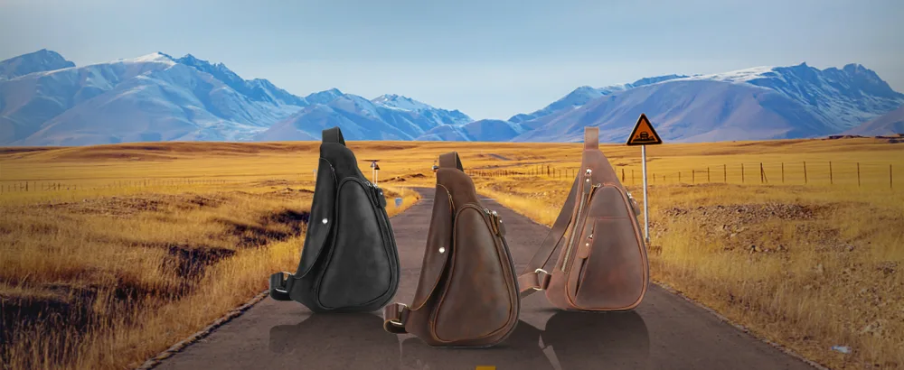 Leathario Men's PU Leather Chest Bag Shoulder Bag Crossbody Bag Casual Bag Multi-purpose Bag Brown B219 - product information 5